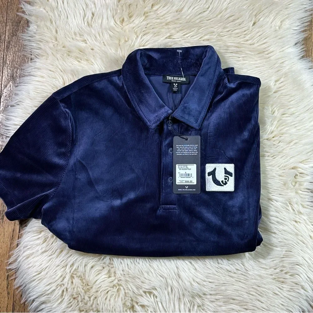 True Religion Deep Blue Velour Polo Shirt